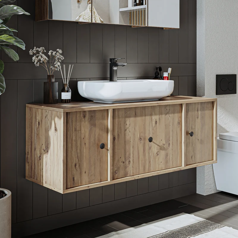 Roomart badmeubel GUSTO, 120 cm, met opzetwastafel, lade en 2 deuren, in 2 kleuren