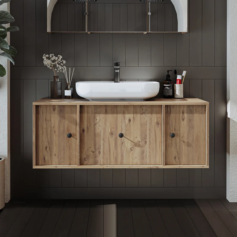Roomart badmeubel GUSTO, 120 cm, met opzetwastafel, lade en 2 deuren, in 2 kleuren
