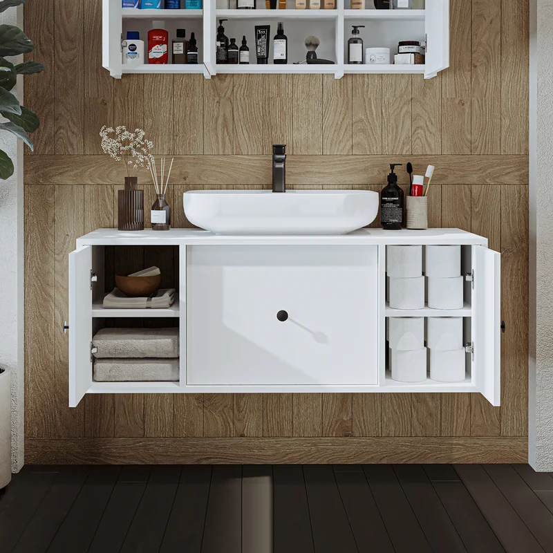 Roomart badmeubel GUSTO, 120 cm, met opzetwastafel, lade en 2 deuren, in 2 kleuren
