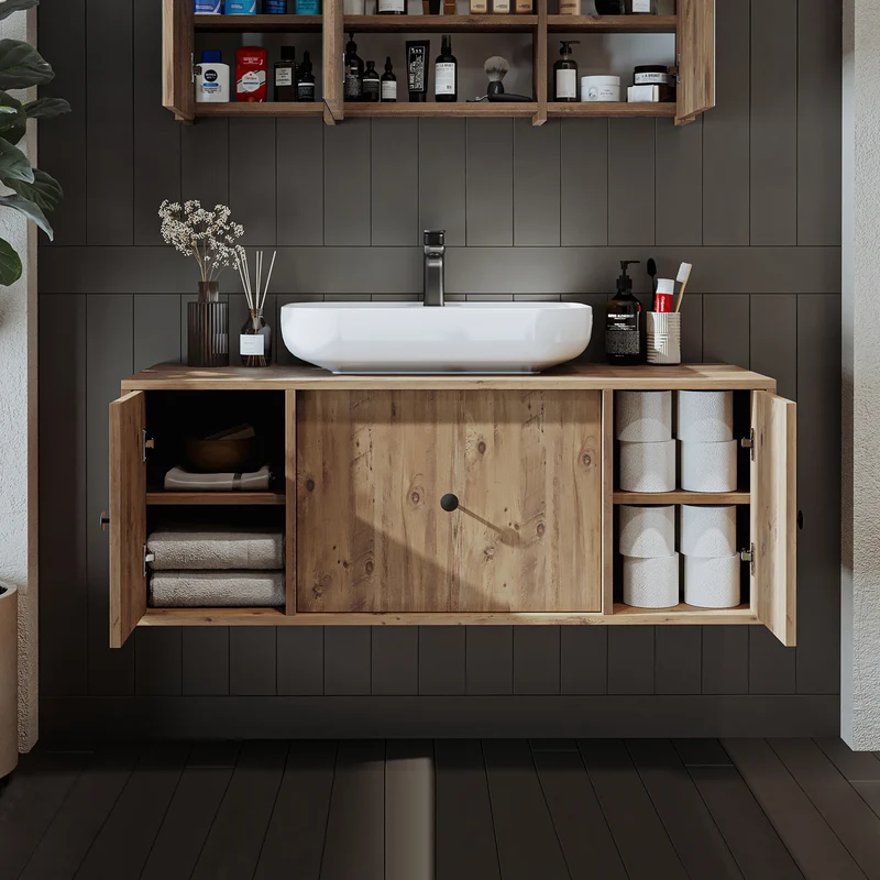 Roomart badmeubel GUSTO, 120 cm, met opzetwastafel, lade en 2 deuren, in 2 kleuren