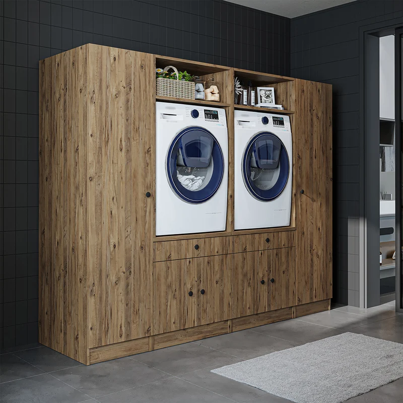 Roomart Waschmaschinenschrank SERIE 1, 224 cm, Schrankwand für zwei Geräte, in 3 Farben