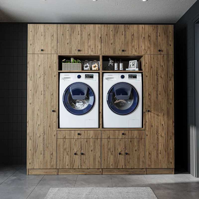 Roomart Waschmaschinenschrank SERIE 1, 224 cm, Schrankwand für zwei Geräte, in 3 Farben