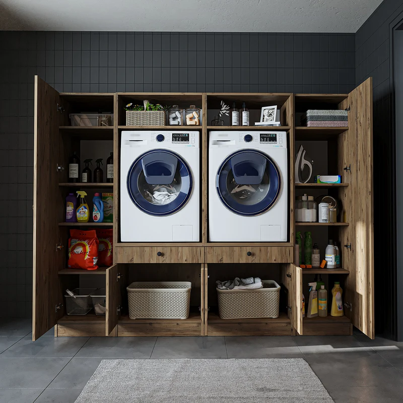 Roomart Waschmaschinenschrank SERIE 1, 224 cm, Schrankwand für zwei Geräte, in 3 Farben