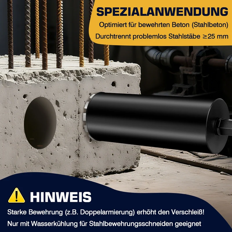 Kernbohrer Stahlbeton Diamant – Nassbohren, Stufenkrone, Ø25 mm+ Stahl, 460 mm