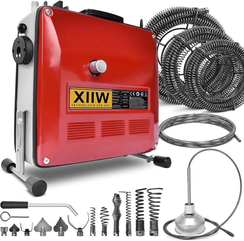 Elektrischer Rohrreiniger 850W, Ø20-200mm, Spiralen 16/22/10mm, 12 Köpfe