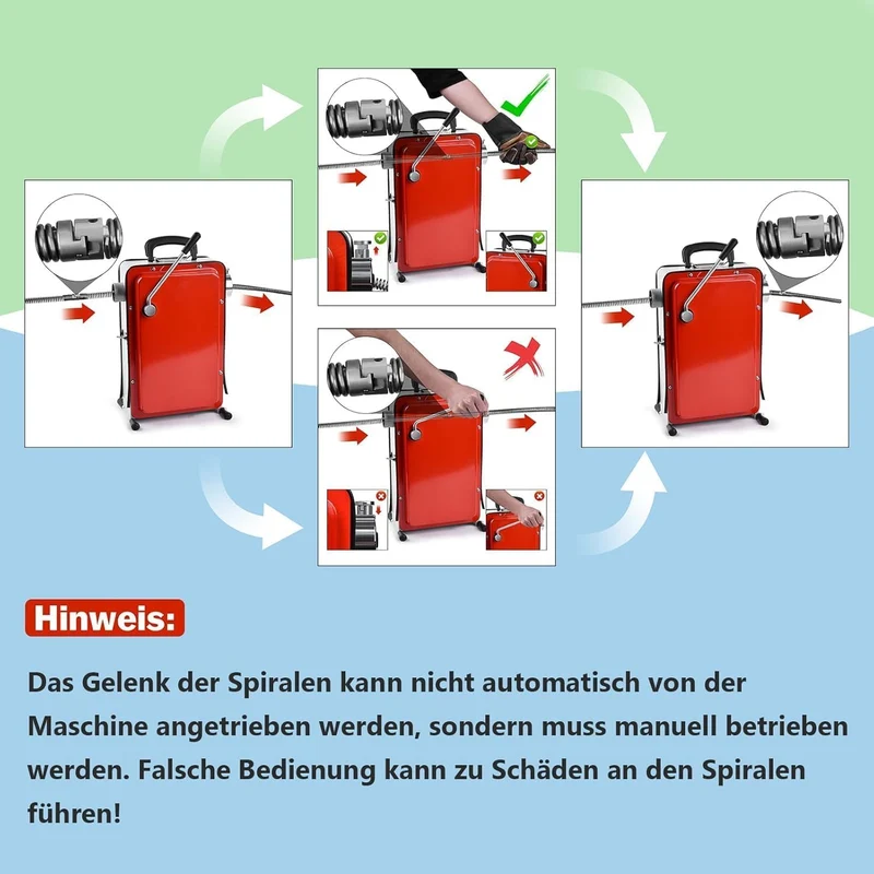 Rohrreiniger 390W mit 16mm 22,5M Spirale, Ø20-100mm Rohrreinigungsmaschine