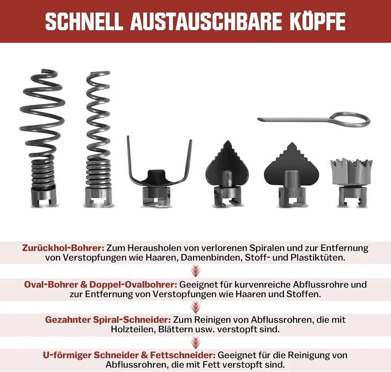 Rohrreiniger 390W mit 16mm 22,5M Spirale, Ø20-100mm Rohrreinigungsmaschine