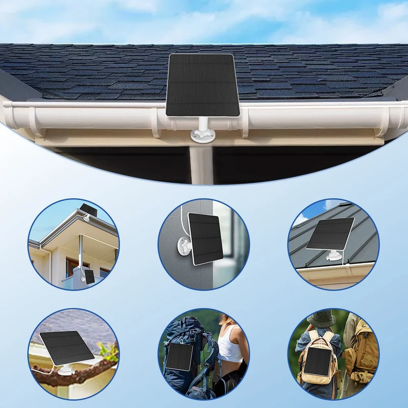 5W Solarmodul für Akku-Überwachungskameras – Outdoor Solarpanel IP65 mit USB/USB-C/DC 3,5 mm für 5V WLAN Kamera
