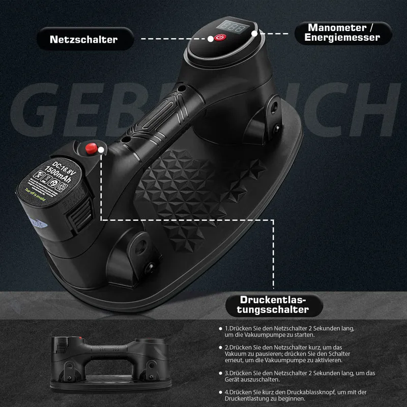 XIIW Profi Akku-Vakuum-Hebegerät mit 2 Akkus | 120 kg Traglast | Elektrischer Saugheber für Fliesen & Glas | Komplett-Set