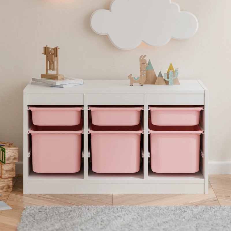 Große Box „TRÖVI“ für IKEA Trofast Regale - 42 x 30 x 23 cm in Weiß, Beige, Rosa und Eukalyptus