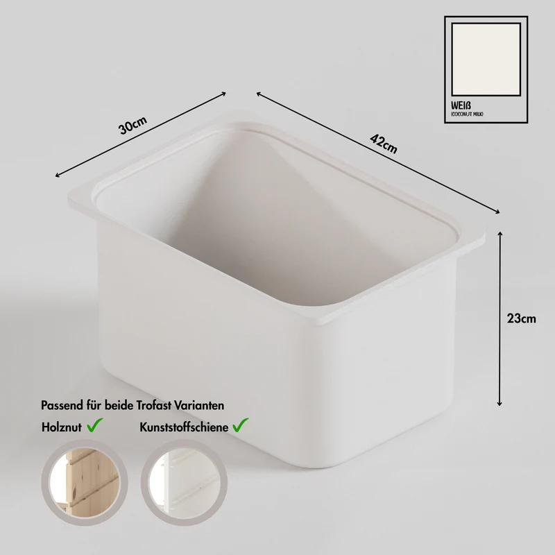 Große Box „TRÖVI“ für IKEA Trofast Regale - 42 x 30 x 23 cm in Weiß, Beige, Rosa und Eukalyptus