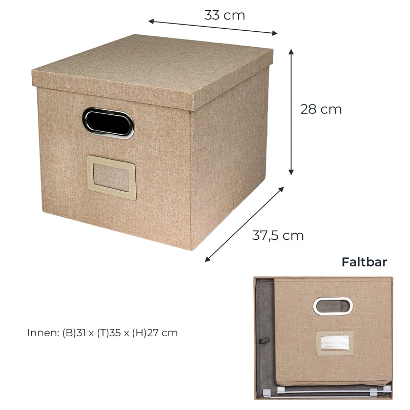 Kallax Box für Hängeregister DIN A4, Stoffbox für Hängemappen, 33 x 37,5 x 28cm