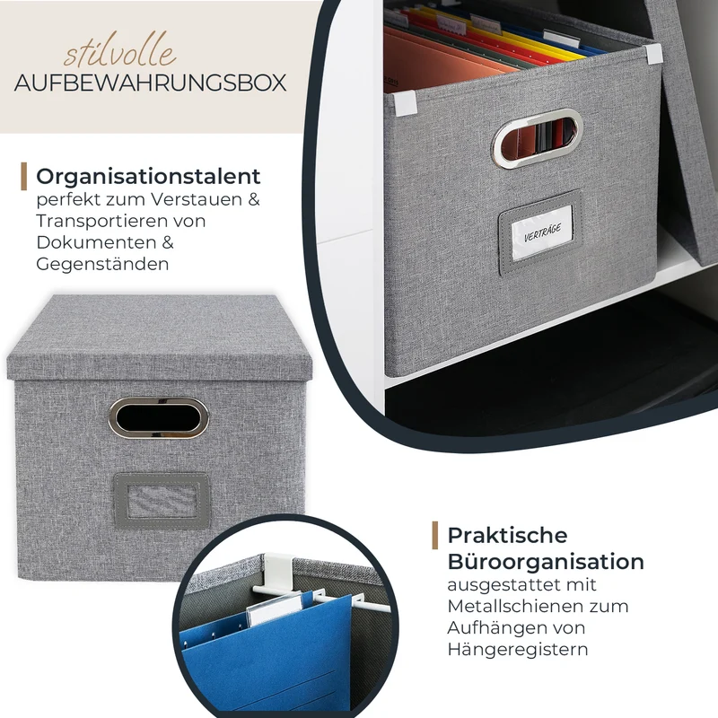 Kallax Box für Hängeregister DIN A4, Stoffbox für Hängemappen, 33 x 37,5 x 28cm