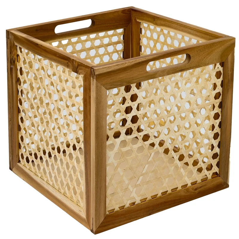 Kallax Rattan Korb mit Wiener Geflecht und Holzrahmen, 32 x 34 x 32cm