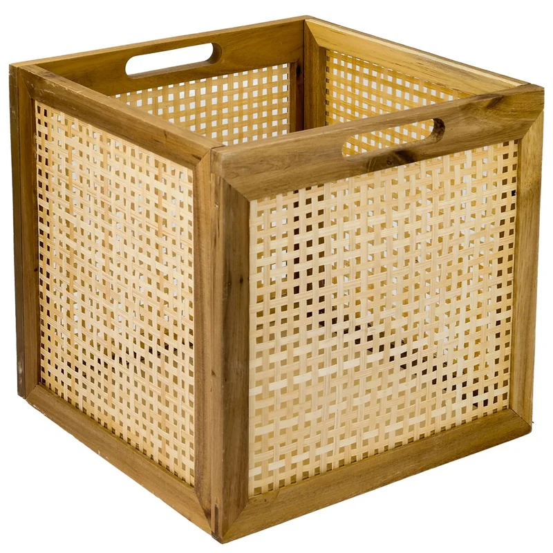 Kallax Rattan Korb mit Wiener Geflecht und Holzrahmen, 32 x 34 x 32cm