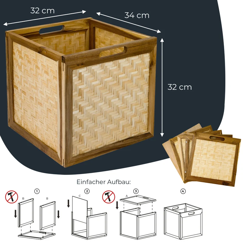Kallax Rattan Korb mit Wiener Geflecht und Holzrahmen, 32 x 34 x 32cm