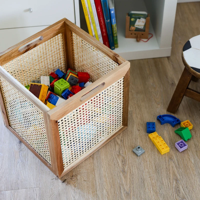 Kallax Rattan Korb mit Wiener Geflecht und Holzrahmen, 32 x 34 x 32cm