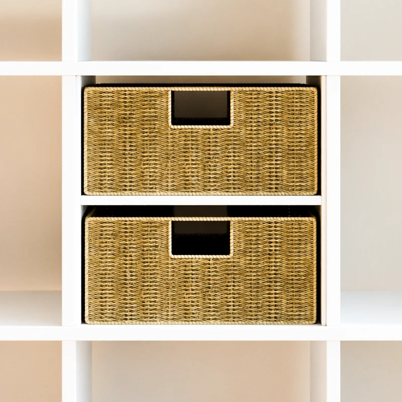 2er Set Korb aus Seegras 30 x 34 x 15cm für halbes Kallax Fach, Flechtkorb