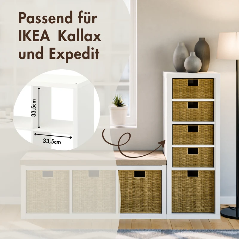 2er Set Korb aus Seegras 30 x 34 x 15cm für halbes Kallax Fach, Flechtkorb