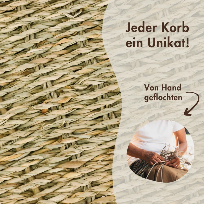 2er Set Korb aus Seegras 30 x 34 x 15cm für halbes Kallax Fach, Flechtkorb