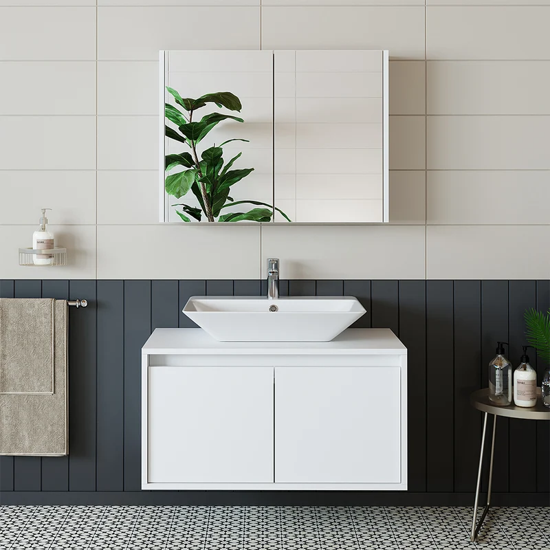 Roomart 3-teiliges Badmöbel-Set ATLANTIC, 85 cm, mit Aufsatzbecken und Spiegelschrank, in 5 Farben
