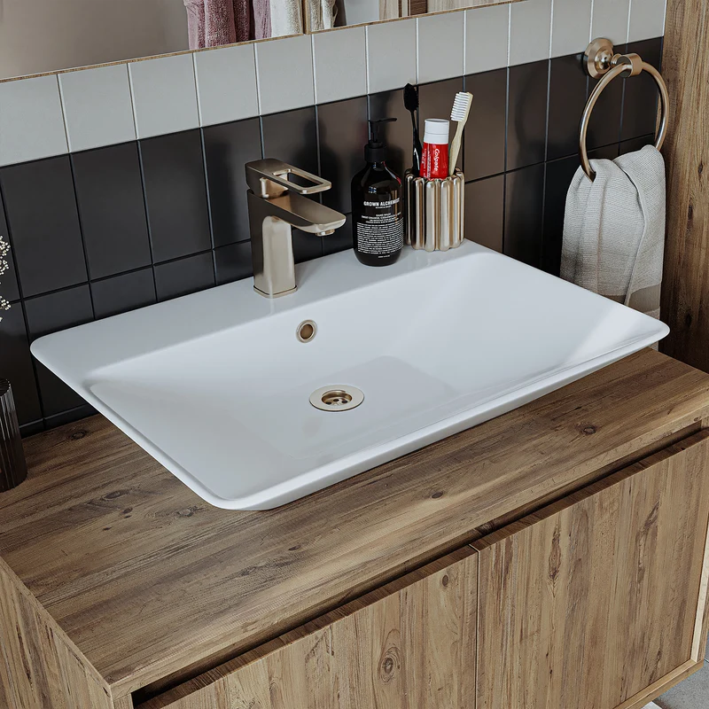 Roomart 3-teiliges Badmöbel-Set ATLANTIC, 85 cm, mit Aufsatzbecken und Spiegelschrank, in 5 Farben