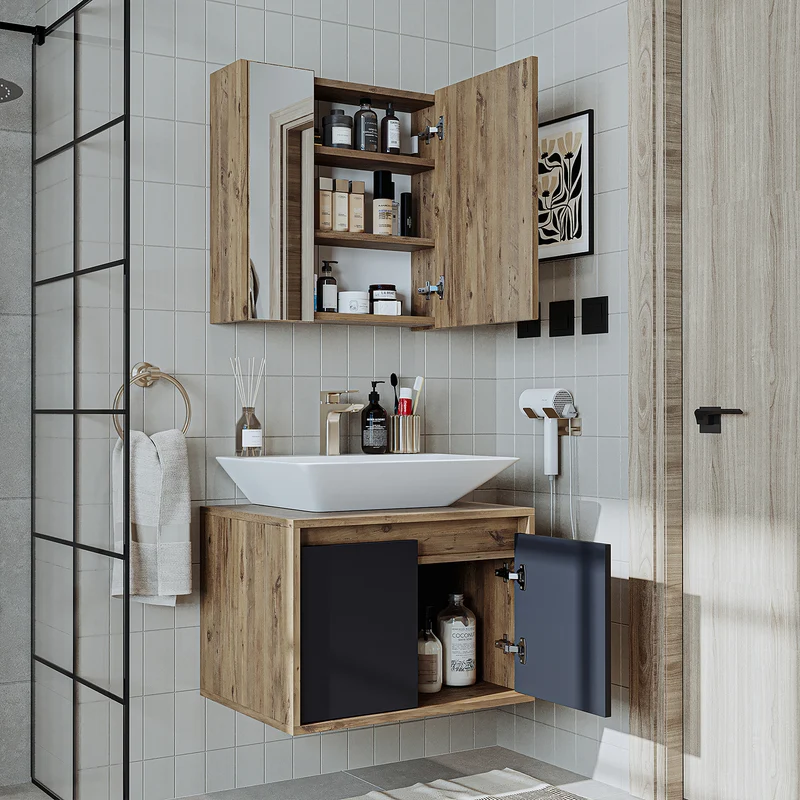 Roomart 3-delige badkamermeubelset ATLANTIC, 65 cm, met opzetwastafel en spiegelkast, in 5 kleuren