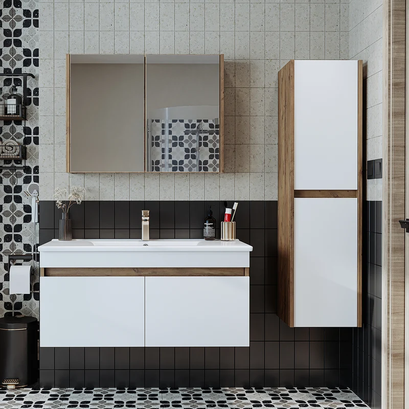 Roomart 4-delige badkamermeubelset ATRIA, 100 cm, met spiegelkast en kolomkast, in 4 kleuren