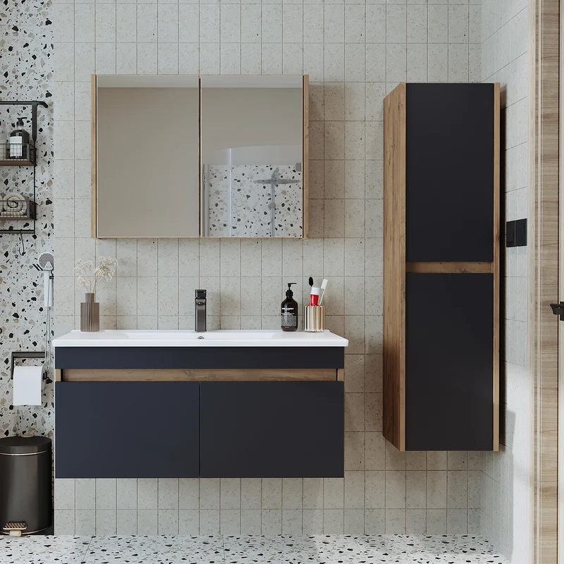 Roomart 4-delige badkamermeubelset ATRIA, 100 cm, met spiegelkast en kolomkast, in 4 kleuren