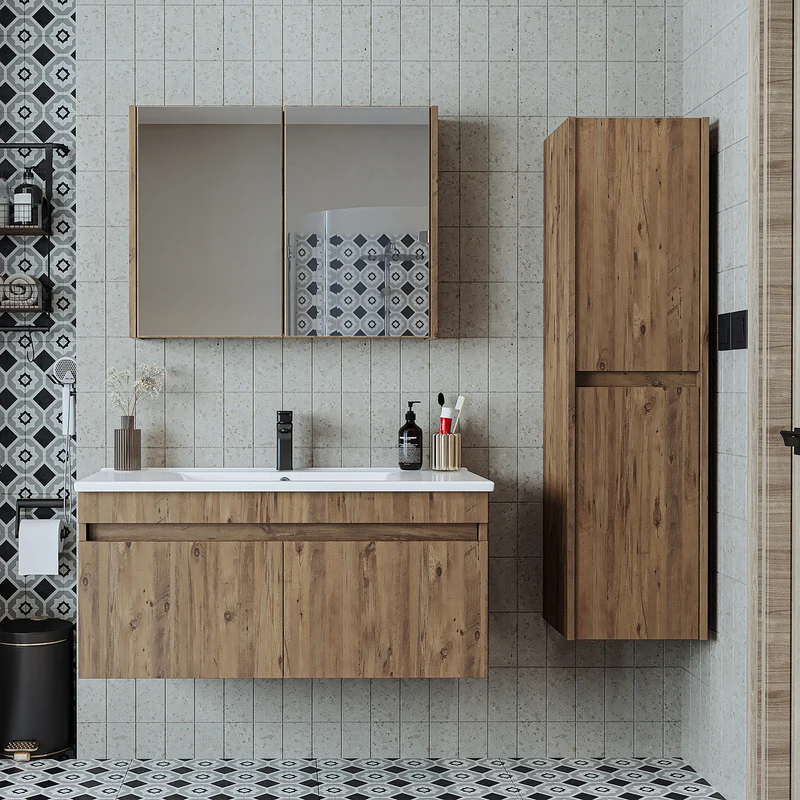 Roomart 4-delige badkamermeubelset ATRIA, 100 cm, met spiegelkast en kolomkast, in 4 kleuren