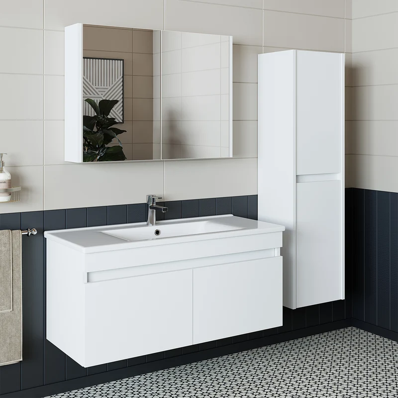 Roomart 4-delige badkamermeubelset ATRIA, 100 cm, met spiegelkast en kolomkast, in 4 kleuren