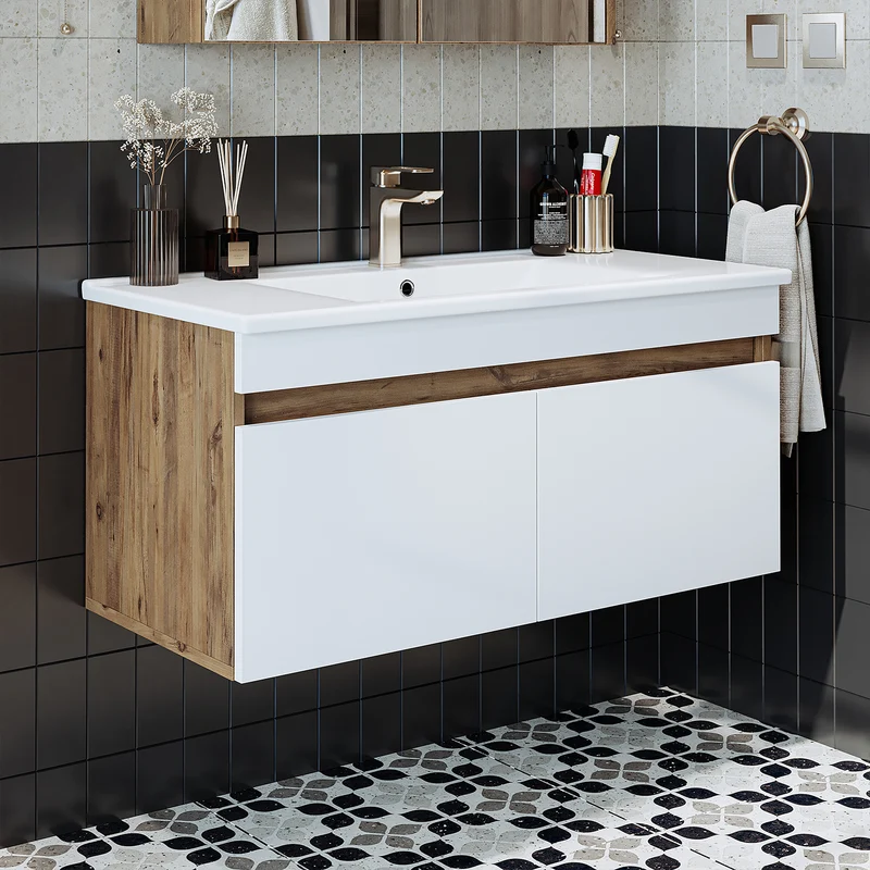 Roomart 4-delige badkamermeubelset ATRIA, 100 cm, met spiegelkast en kolomkast, in 4 kleuren