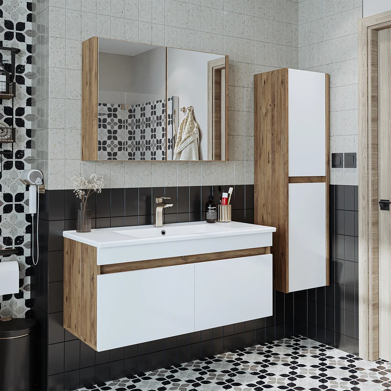 Roomart 4-delige badkamermeubelset ATRIA, 100 cm, met spiegelkast en kolomkast, in 4 kleuren