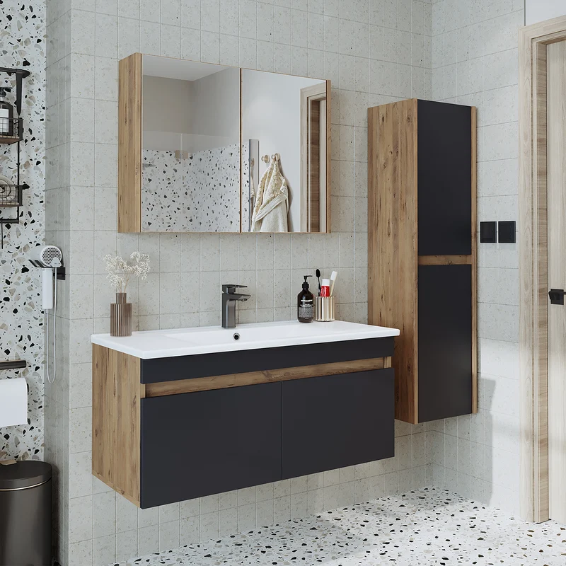 Roomart 4-delige badkamermeubelset ATRIA, 100 cm, met spiegelkast en kolomkast, in 4 kleuren