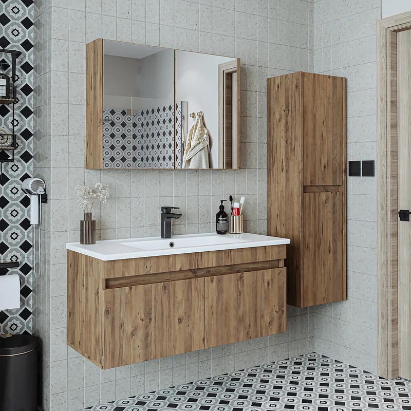 Roomart 4-delige badkamermeubelset ATRIA, 100 cm, met spiegelkast en kolomkast, in 4 kleuren