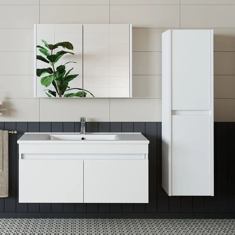 Roomart 4-delige badkamermeubelset ATRIA, 100 cm, met spiegelkast en kolomkast, in 4 kleuren