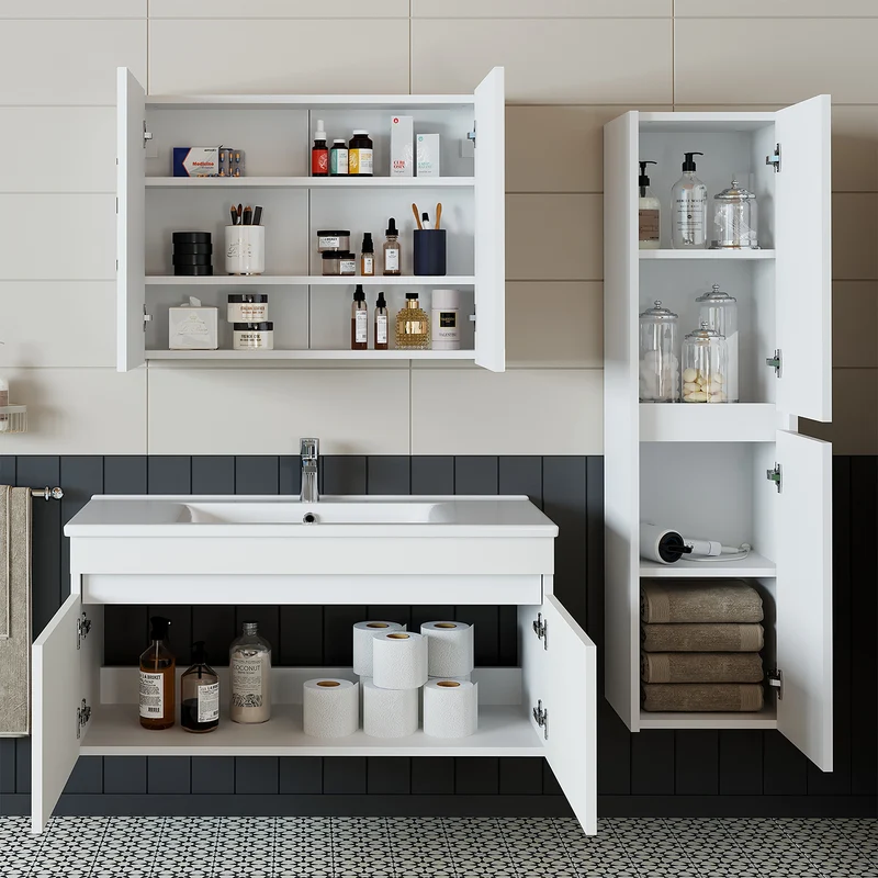 Roomart 4-delige badkamermeubelset ATRIA, 100 cm, met spiegelkast en kolomkast, in 4 kleuren