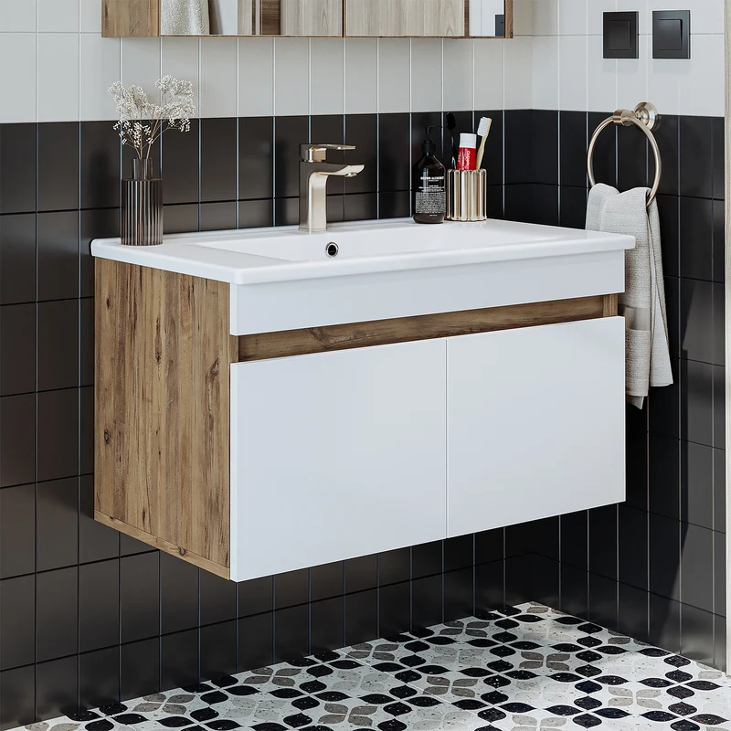 Roomart 4-delige badkamermeubelset ATRIA, 85 cm, met spiegelkast en kolomkast, in 4 kleuren