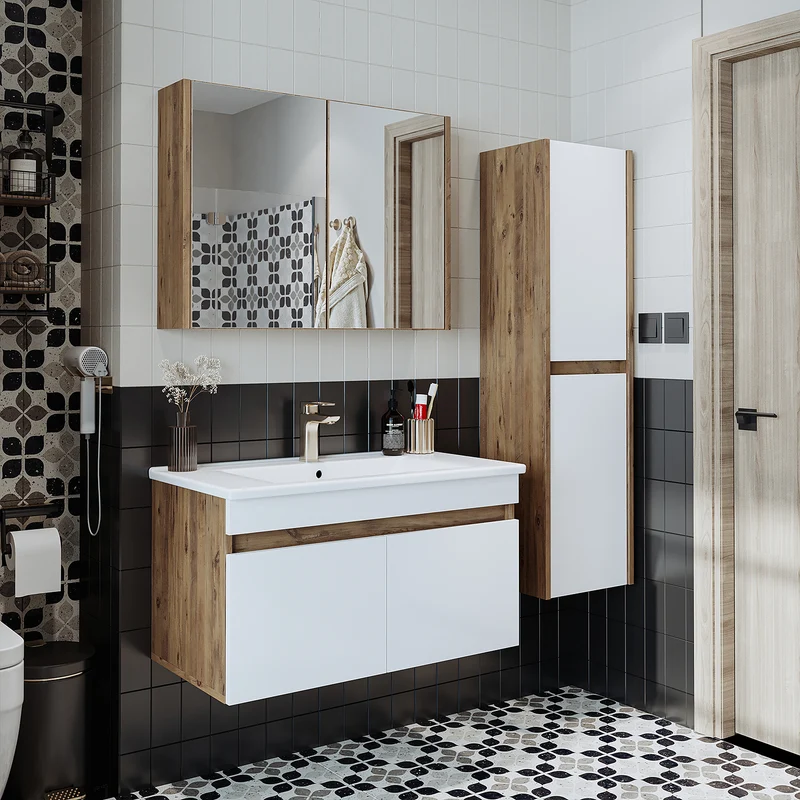 Roomart 4-delige badkamermeubelset ATRIA, 85 cm, met spiegelkast en kolomkast, in 4 kleuren
