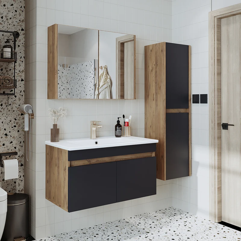 Roomart 4-delige badkamermeubelset ATRIA, 85 cm, met spiegelkast en kolomkast, in 4 kleuren