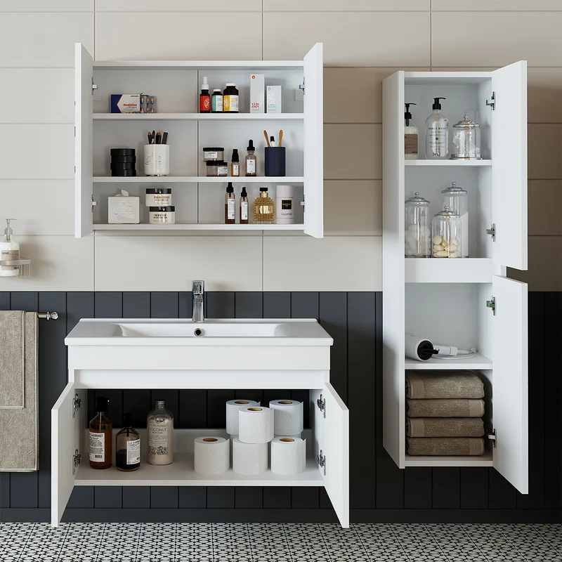 Roomart 4-delige badkamermeubelset ATRIA, 85 cm, met spiegelkast en kolomkast, in 4 kleuren