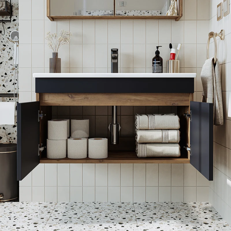 Roomart 4-delige badkamermeubelset ATRIA, 85 cm, met spiegelkast en kolomkast, in 4 kleuren