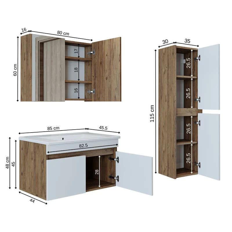 Roomart 4-delige badkamermeubelset ATRIA, 85 cm, met spiegelkast en kolomkast, in 4 kleuren