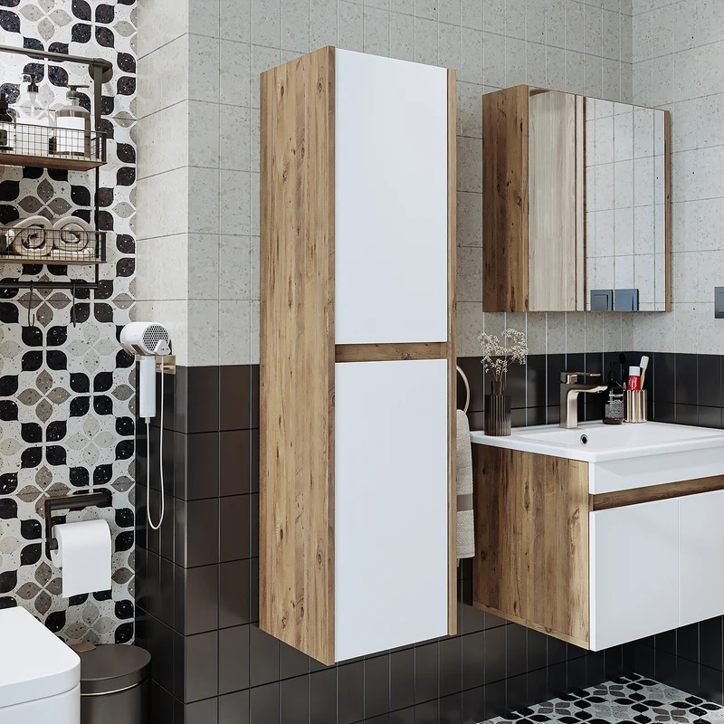 Roomart 4-teiliges Badmöbel-Set ATRIA, 65 cm, mit Spiegelschrank und Hochschrank, in 4 Farben