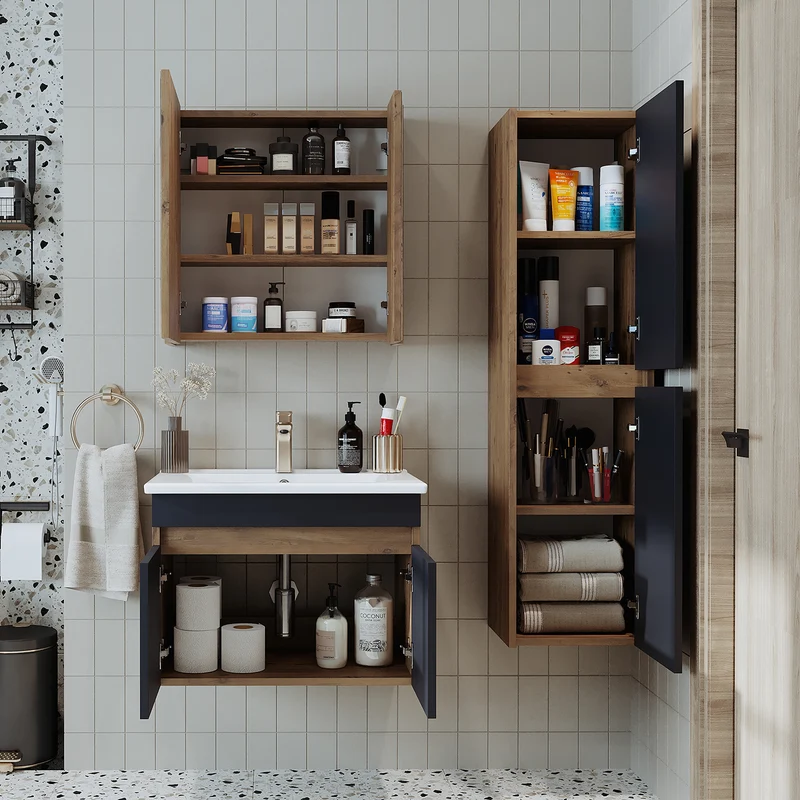 Roomart 4-teiliges Badmöbel-Set ATRIA, 65 cm, mit Spiegelschrank und Hochschrank, in 4 Farben