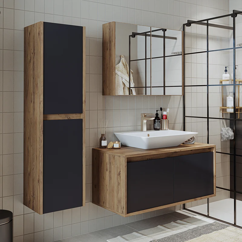 Roomart 4-delige badkamermeubelset ATLANTIC, 100 cm, met spiegelkast en kolomkast, in 5 kleuren