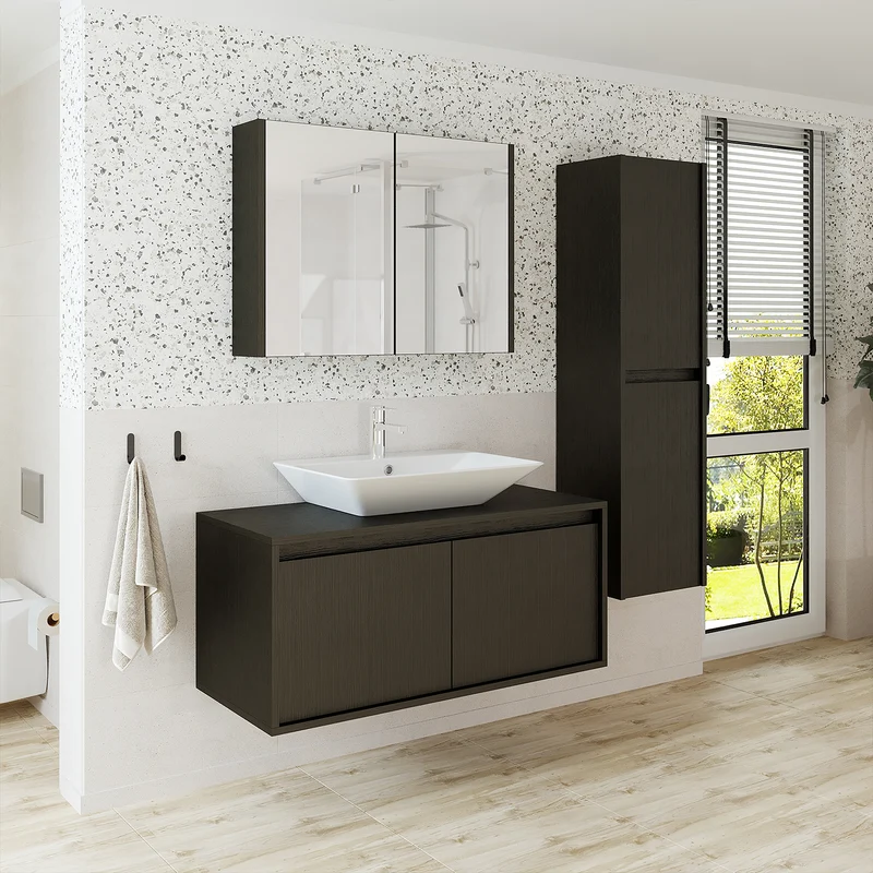 Roomart 4-delige badkamermeubelset ATLANTIC, 100 cm, met spiegelkast en kolomkast, in 5 kleuren