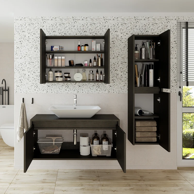 Roomart 4-delige badkamermeubelset ATLANTIC, 100 cm, met spiegelkast en kolomkast, in 5 kleuren