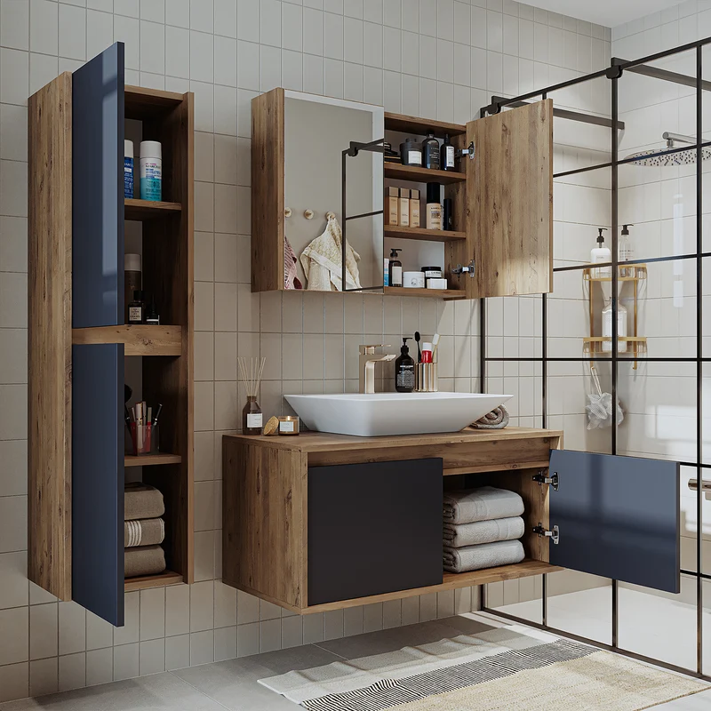 Roomart 4-delige badkamermeubelset ATLANTIC, 100 cm, met spiegelkast en kolomkast, in 5 kleuren