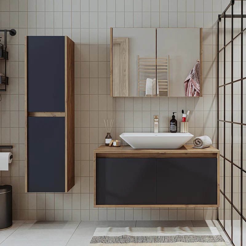 Roomart 4-delige badkamermeubelset ATLANTIC, 100 cm, met spiegelkast en kolomkast, in 5 kleuren